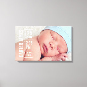 Moderne Baby Jongen Foto Geboorte Statistieken Kee Canvas Afdruk