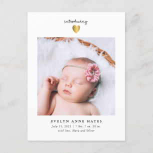 Moderne Baby Meisje Foto Gouden Hart Geboorte Aankondigingskaart