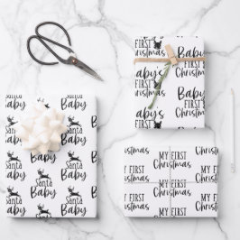Moderne Baby met zwart-wit, eerste kerstcadeau Inpakpapier Vel