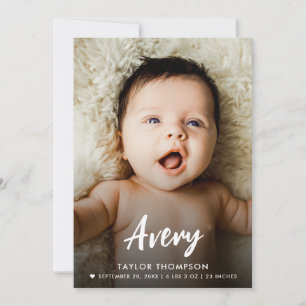 Moderne baby naam Borstel schrift aangepaste foto  Kaart