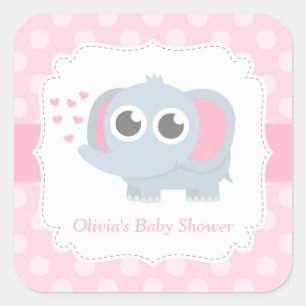 Moderne Baby Olifant Stippen Baby Shower Vierkante Sticker