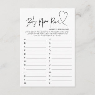 Moderne Baby shower Baby hartkaart Race Game Informatiekaartje
