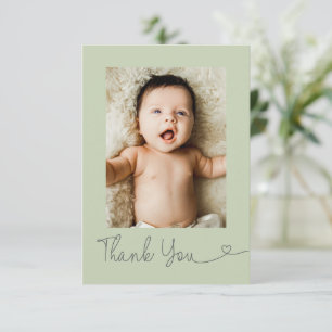 Moderne baby shower groene hart babyfoto bedankkaart