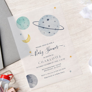 Moderne Baby Shower in de Ruimte Vellum Uitnodigingen