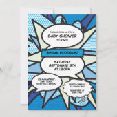 Moderne Baby Shower Strooigoed Blue Comic Book Kaart (Voorkant)