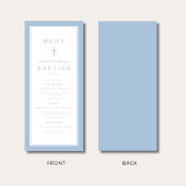 Moderne babyblauwe kruisjongen doop menu