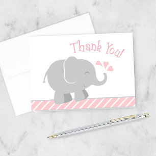 Moderne Babyfeestje voor Meisje met Roze Olifant T Bedankkaart