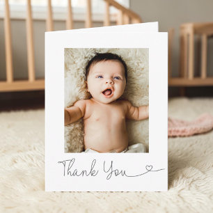 Moderne babyfoto dank je hart baby shower bedankkaart