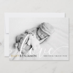 Moderne babyfoto script love gouden harten geboort aankondiging