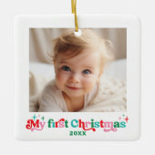 Moderne baby's eerste kerst foto keramiek keramisch ornament (Voorkant)
