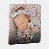 Moderne Baby's Eerste Kerstfoto Keepsake Keramisch Ornament (Rechts)