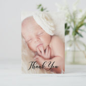 Moderne babyshower foto calligrafie script bedankt (Staand voorkant)
