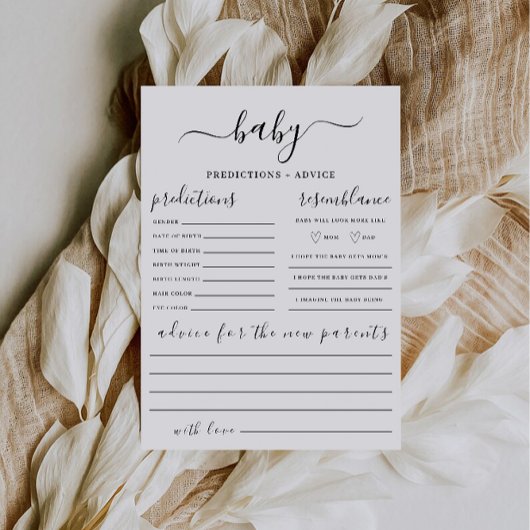Moderne Babyvoorspellingenkaart Baby Shower Spel, Kaart