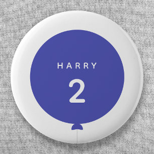 Moderne ballon   Blue Birthday Party Name Age Boy Ronde Button 5,7 Cm