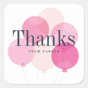 Moderne ballon bos roze bedankt  vierkante sticker