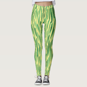Moderne Bamboe Pattern Oerwoud Vibe Green Stripes Leggings