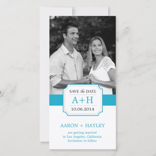 Moderne band sparen de Datum Fotokaart - Turquoise Save The Date (Voorkant)