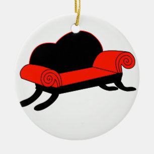 Moderne banket met houten benen keramisch ornament