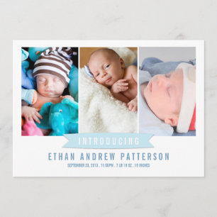 Moderne Banner Baby Boy Foto Aankondiging Geboorte