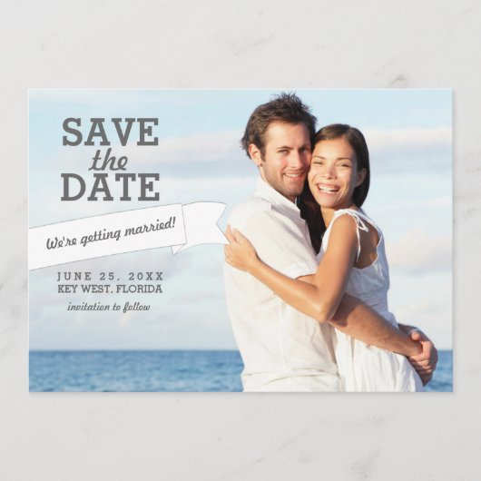 Moderne Banner Save the Date Trouwfoto kaart (Voorkant)