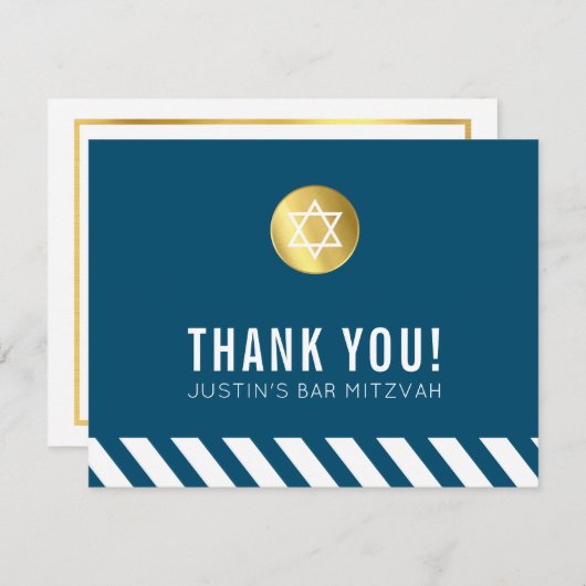 MODERNE BAR MITZVAH dank u gouden vlek donkerblauw Bedankkaart (Voorkant / Achterkant)