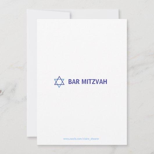 Moderne Bar Mitzvah Invitation - Bleu & Blanc (Dos)
