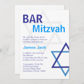 Moderne Bar Mitzvah Invitation - Bleu & Blanc (Devant / Derrière)