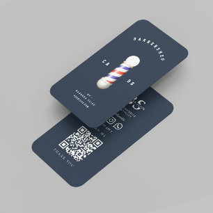 Moderne Barbershop Barber's Pole Barber Dark Navy Visitekaartje