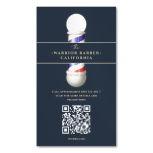 Moderne Barbershop Barber's Pole Haarstylist QR Magnetisch Visitekaartje