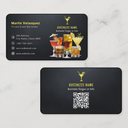 Moderne bartender business | Casual zwart Visitekaartje (Voorkant / Achterkant)