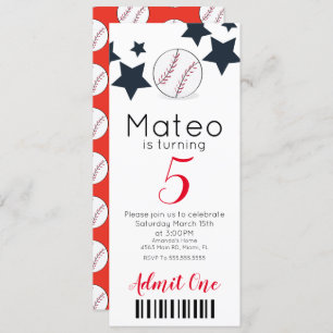 Moderne Baseball Pattern Ticket Style Party Kaart