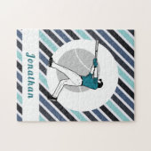 Moderne Baseball Softball Player stript zijn naam Legpuzzel (Horizontaal)