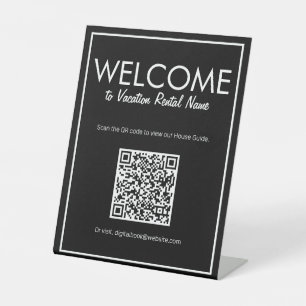 Moderne Basic Black Digital QR Code Welkomstteken Reclamebord Met Voetstuk