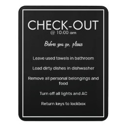 Moderne Basic Black Guest Check Out Sign Deurbordjes