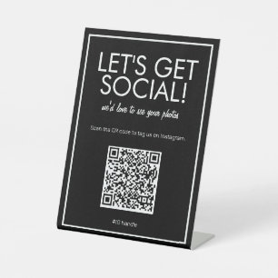 Moderne Basic Black Social Media QR Code Table Sig Reclamebord Met Voetstuk