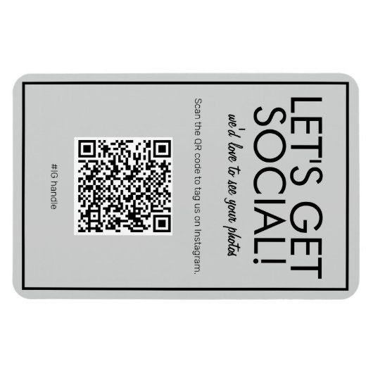 Moderne Basic Gray Social Media QR-code Magnet Magneet (Horizontaal)