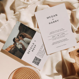 Moderne Basic Photo QR Code Wedding Rsvp Kaart