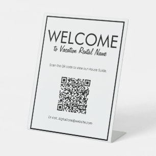 Moderne Basic White Digital QR Code Welkomstteken Reclamebord Met Voetstuk