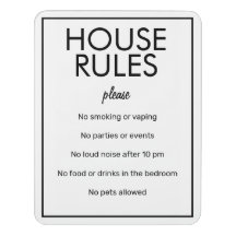 Moderne Basic White House Rules Guest Sign