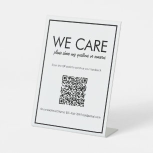 Moderne Basic White QR Code Feedback Counter Sign Reclamebord Met Voetstuk