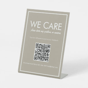 Moderne basis-beige QR-code Feedbackteller Reclamebord Met Voetstuk
