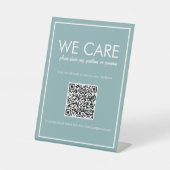 Moderne basis Blauwgroen QR-code Feedbackteller Te Reclamebord Met Voetstuk (Voorkant)