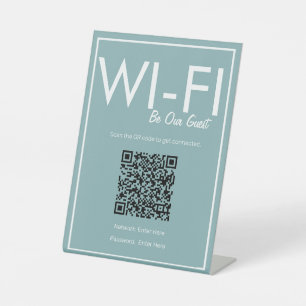 Moderne basis Blauwgroen Wi-Fi QR-code Pedestal Si Reclamebord Met Voetstuk
