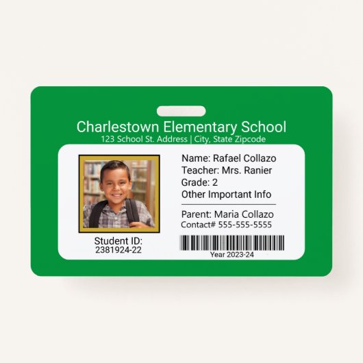 Moderne basisschool student ID Badge Groen (Voorkant)