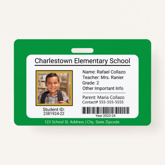 Moderne basisschool student ID Badge Groen (Voorkant)