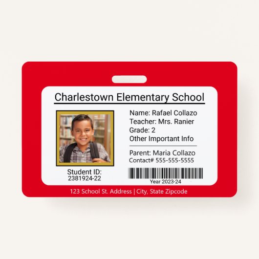 Moderne basisschool student ID Badge rood (Voorkant)