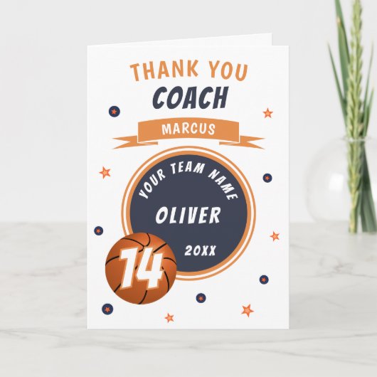 Moderne Basketbal Bal Dank coach  Bedankkaart (Voorkant)