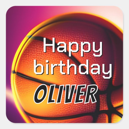 Moderne basketbal sport Happy Birthday Vierkante Sticker (Voorkant)