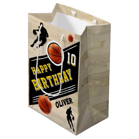 Moderne basketbalspeler thema verjaardag medium cadeauzakje (Voorkant Gekanteld)