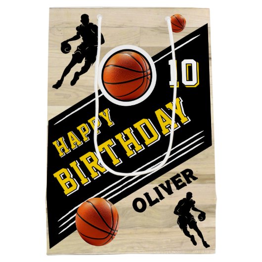 Moderne basketbalspeler thema verjaardag medium cadeauzakje (Achterkant)